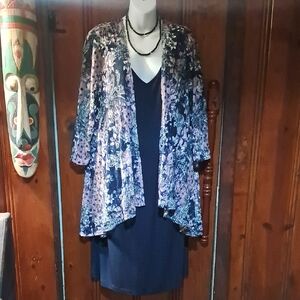 Connected Apparel Floral Long Sleeve Dress - Blue and Pink